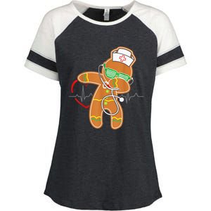 Funny Dabbing Gingerbread Nurse Shirt Nursing Xmas Gift Enza Ladies Jersey Colorblock Tee