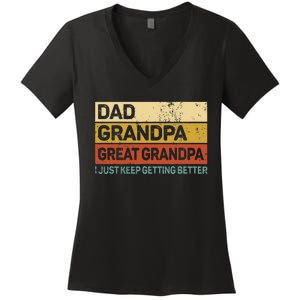 Fathers Day Gift From Grandkids Dad Grandpa Great Grandpa Women's V-Neck T-Shirt