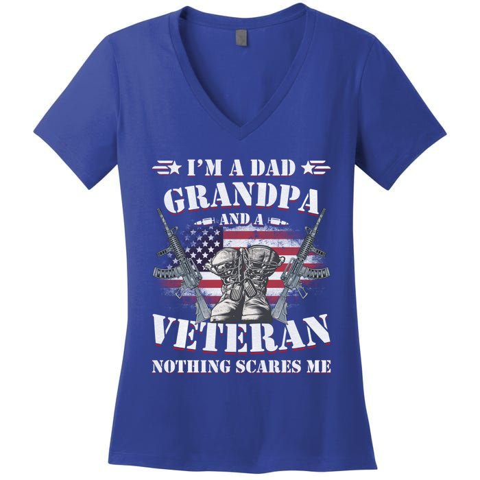 Father's Day Great Gift Veterans Daygreat Gift I'm A Dad Grandpa And A Veteran G Women's V-Neck T-Shirt