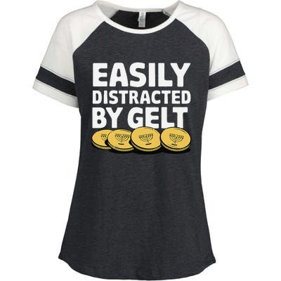 Funny Dreidel Gelt Chanukah Jewish Menorah Hanukkah Gelt Enza Ladies Jersey Colorblock Tee