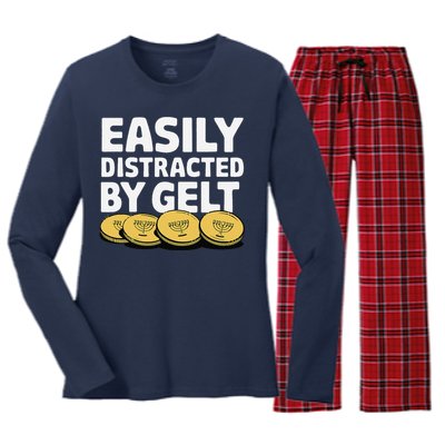 Funny Dreidel Gelt Chanukah Jewish Menorah Hanukkah Gelt Women's Long Sleeve Flannel Pajama Set 