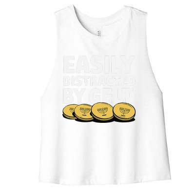 Funny Dreidel Gelt Chanukah Jewish Menorah Hanukkah Gelt Women's Racerback Cropped Tank