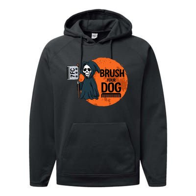 Funny Dog Groomer Brush Your Dog Grooming Reaper Halloween Performance Fleece Hoodie