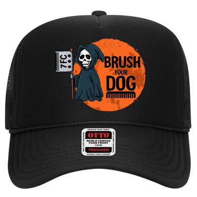 Funny Dog Groomer Brush Your Dog Grooming Reaper Halloween High Crown Mesh Back Trucker Hat