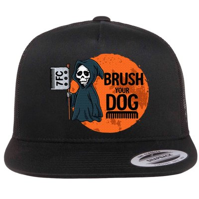 Funny Dog Groomer Brush Your Dog Grooming Reaper Halloween Flat Bill Trucker Hat