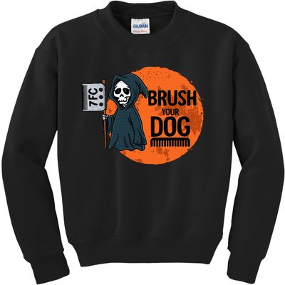 Funny Dog Groomer Brush Your Dog Grooming Reaper Halloween Kids Sweatshirt