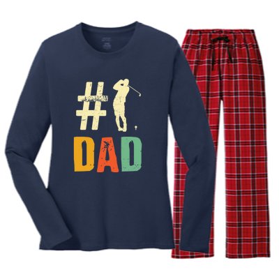 Father's Day Golf Lover Vintage Number One Dad Golf Gift For Dad Women's Long Sleeve Flannel Pajama Set 