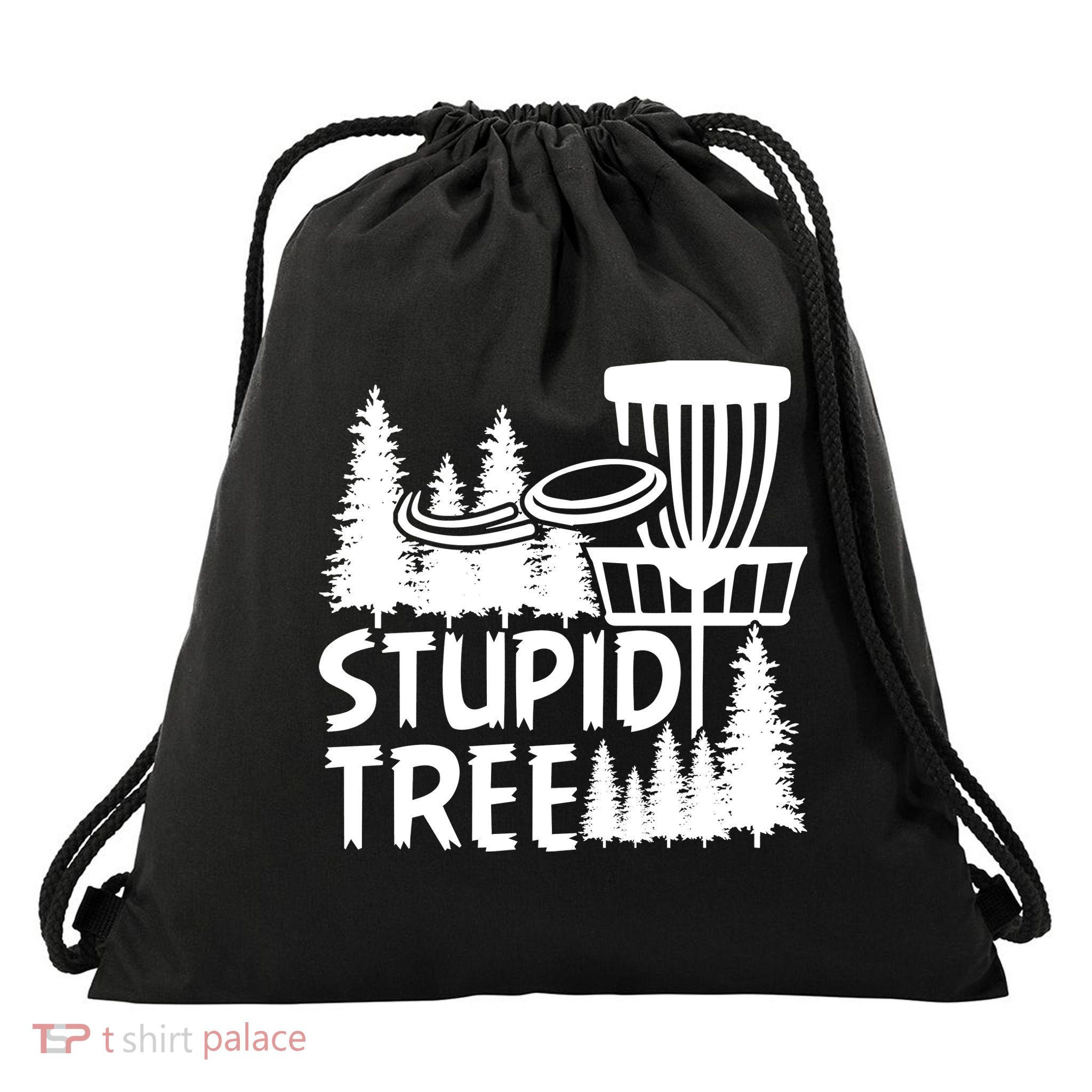 Funny Disc Golf Stupid Tree Distressed Frisbee Golf Drawstring Bag