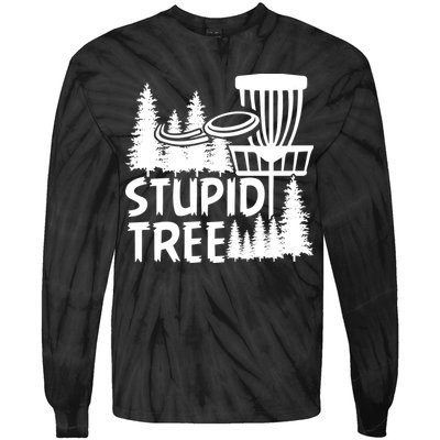 Funny Disc Golf Stupid Tree Distressed Frisbee Golf Tie-Dye Long Sleeve Shirt