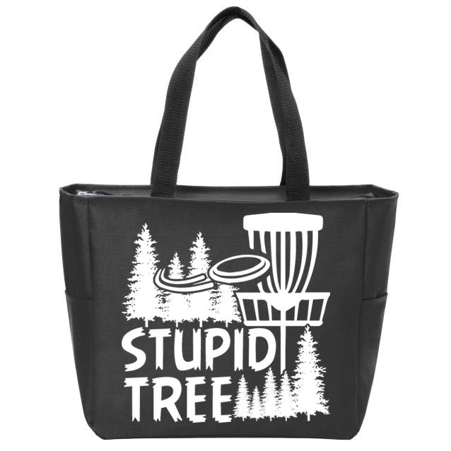 Funny Disc Golf Stupid Tree Distressed Frisbee Golf Zip Tote Bag