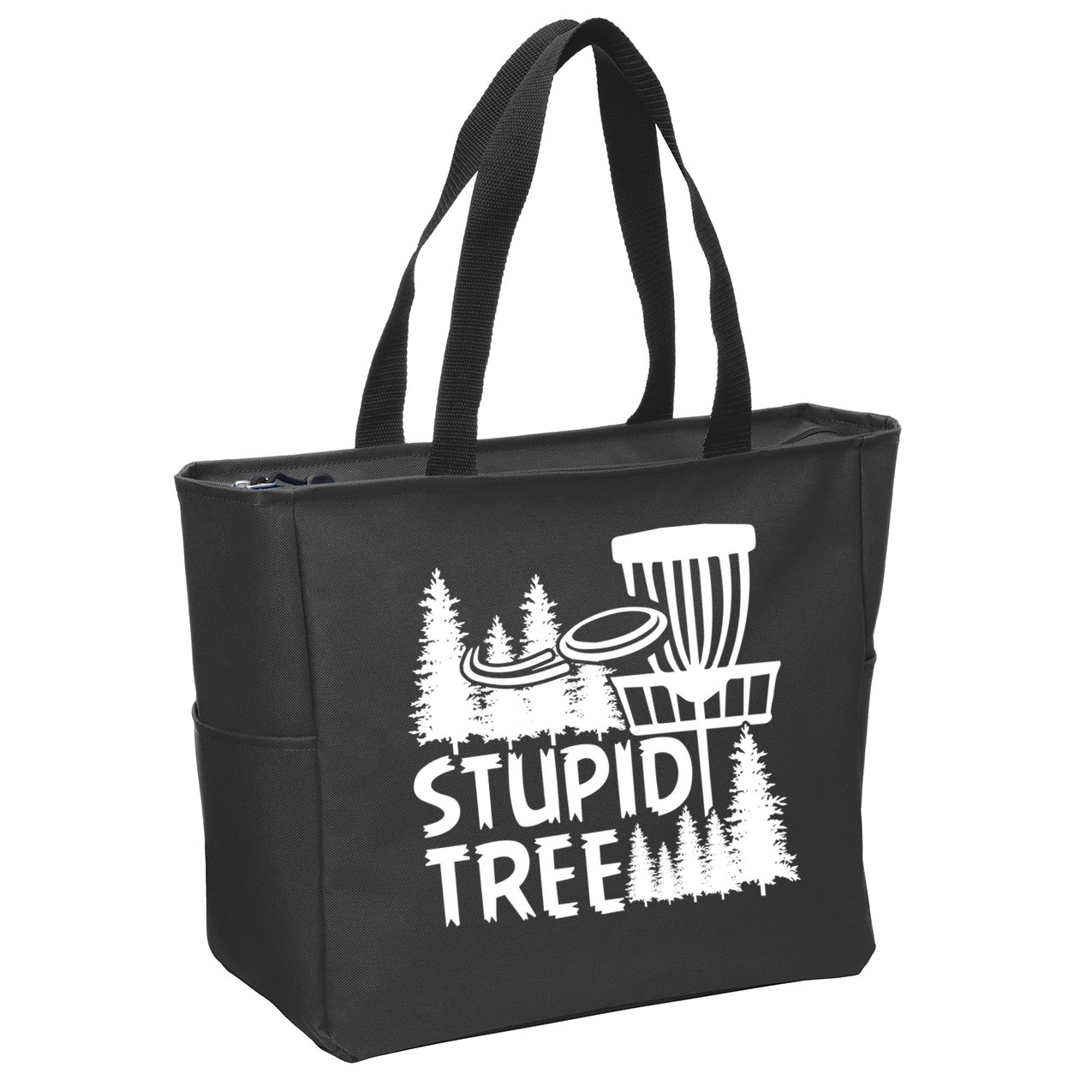 Funny Disc Golf Stupid Tree Distressed Frisbee Golf Zip Tote Bag