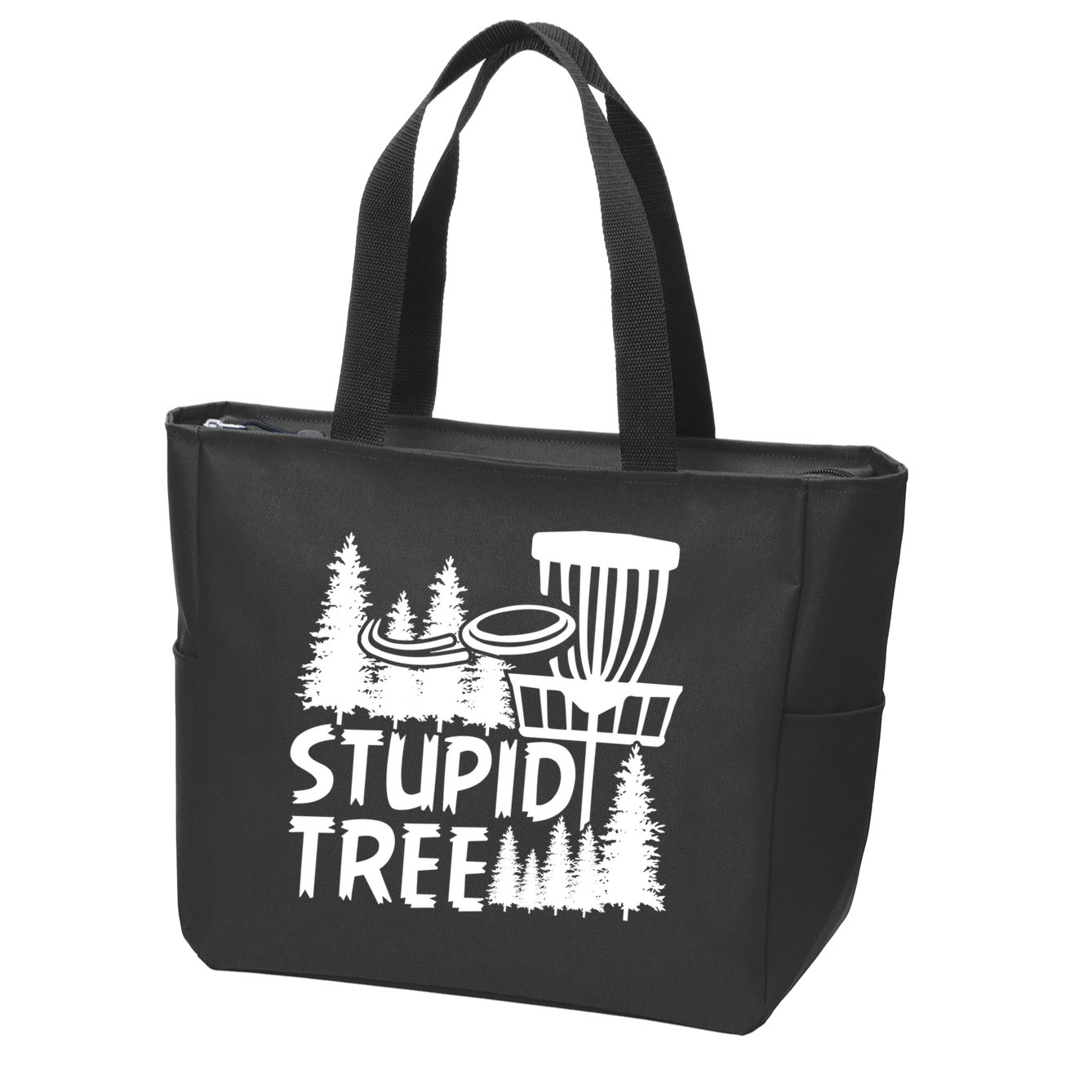 Funny Disc Golf Stupid Tree Distressed Frisbee Golf Zip Tote Bag