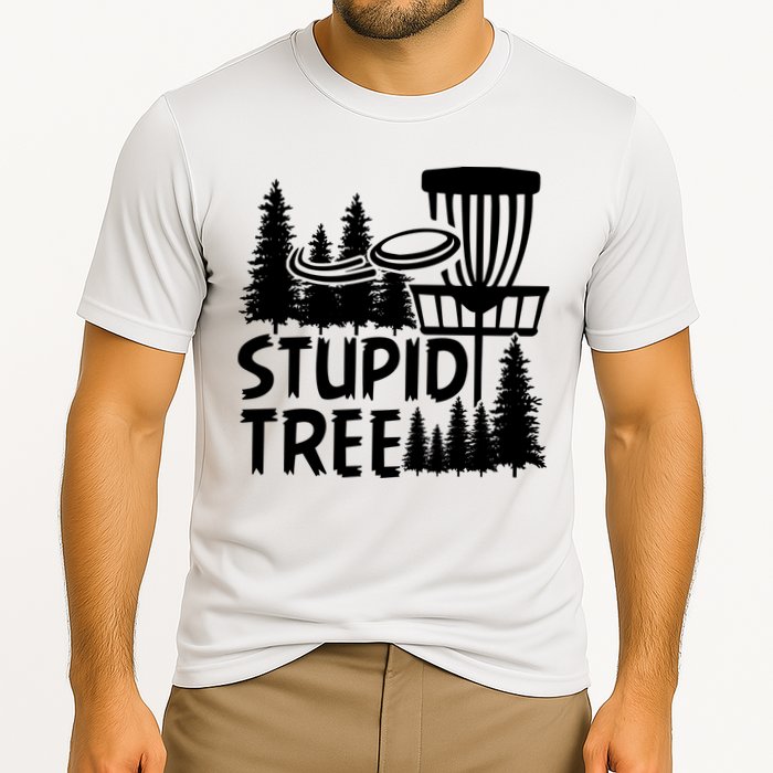 Funny Disc Golf Stupid Tree Distressed Frisbee Golf Cooling Performance Crew T-Shirt