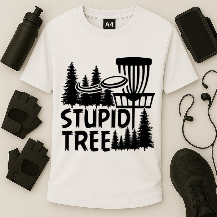 Funny Disc Golf Stupid Tree Distressed Frisbee Golf Cooling Performance Crew T-Shirt