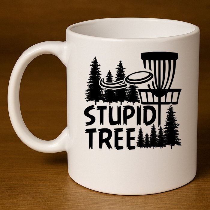 Funny Disc Golf Stupid Tree Distressed Frisbee Golf 11oz C Handle Ceramic Mug