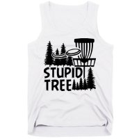 Funny Disc Golf Stupid Tree Distressed Frisbee Golf Tank Top