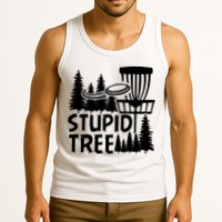 Funny Disc Golf Stupid Tree Distressed Frisbee Golf Tank Top