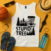 Funny Disc Golf Stupid Tree Distressed Frisbee Golf Tank Top