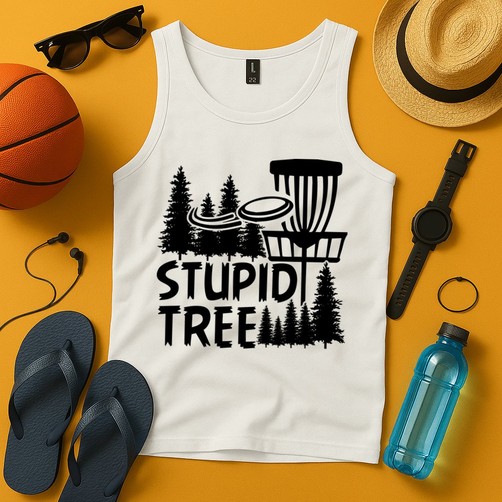 Funny Disc Golf Stupid Tree Distressed Frisbee Golf Tank Top