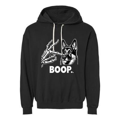 Funny Dog German Shepherd Skeleton Hand Boop Costume Garment-Dyed Fleece Hoodie