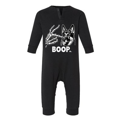 Funny Dog German Shepherd Skeleton Hand Boop Costume Infant Fleece One Piece