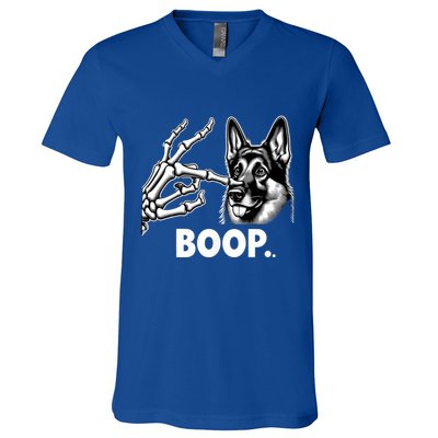 Funny Dog German Shepherd Skeleton Hand Boop Costume V-Neck T-Shirt