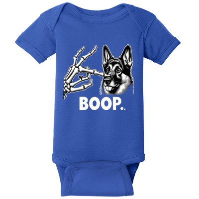 Funny Dog German Shepherd Skeleton Hand Boop Costume Baby Bodysuit