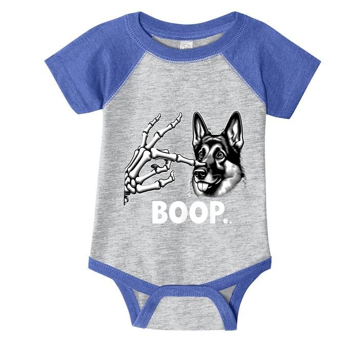 Funny Dog German Shepherd Skeleton Hand Boop Costume Infant Baby Jersey Bodysuit