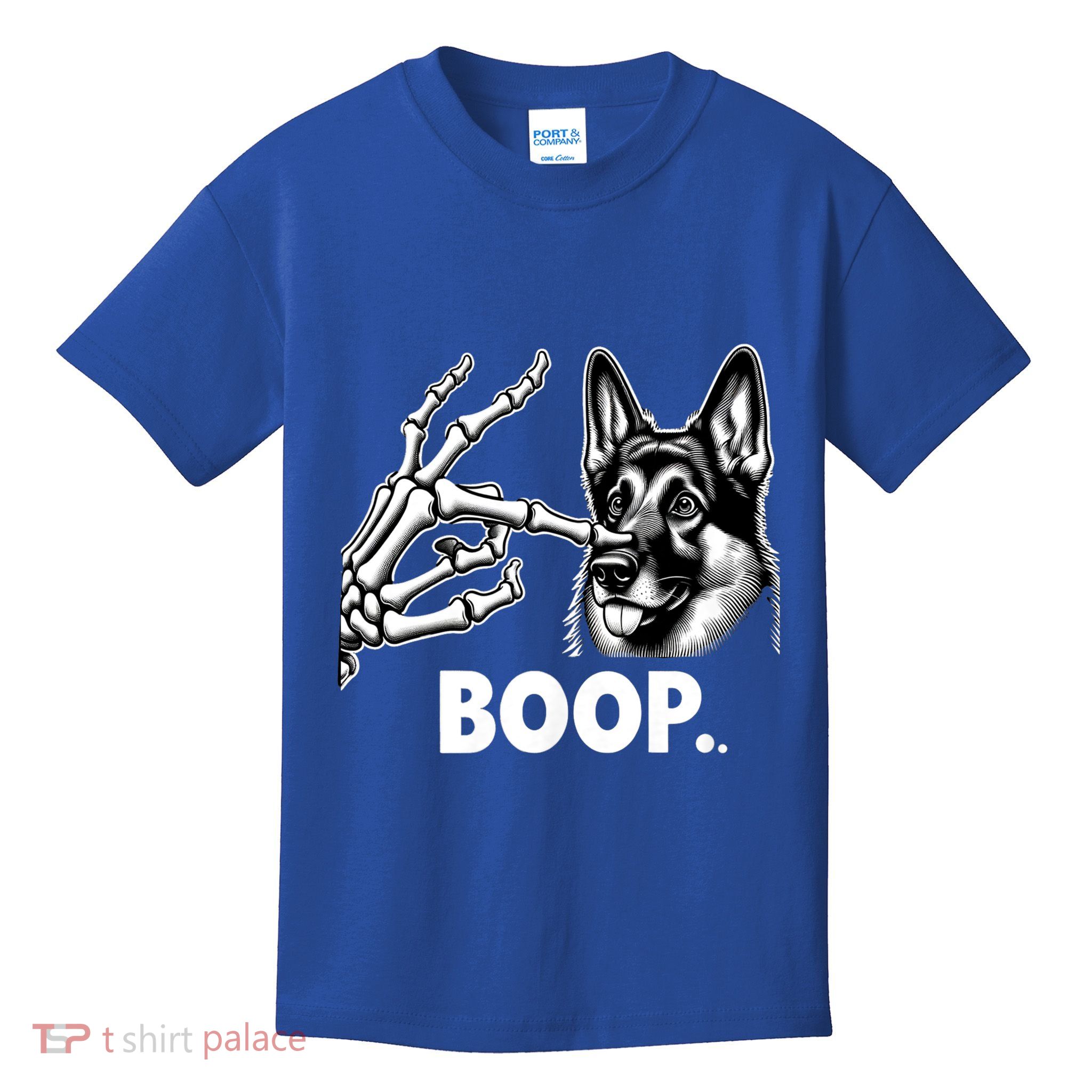 Funny Dog German Shepherd Skeleton Hand Boop Costume Kids T-Shirt