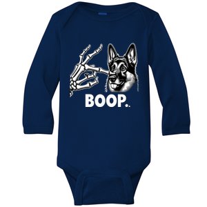 Funny Dog German Shepherd Skeleton Hand Boop Costume Baby Long Sleeve Bodysuit