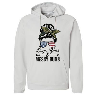 Funny DOGS GUNS & MESSY BUNS Wo Pro Gun Dog Lover Performance Fleece Hoodie