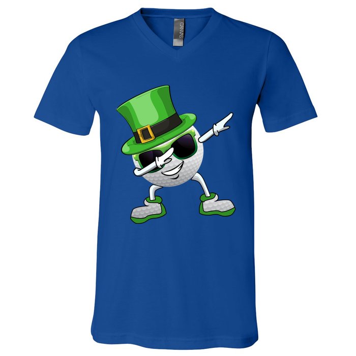 Funny Dabbing Golf Ball St Patricks Day Leprechauns Shamrock Funny Gift V-Neck T-Shirt