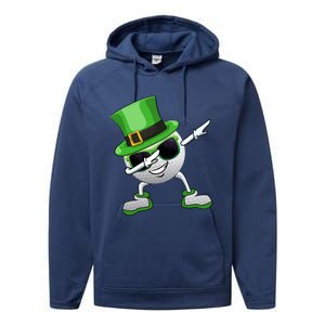 Funny Dabbing Golf Ball St Patricks Day Leprechauns Shamrock Funny Gift Performance Fleece Hoodie