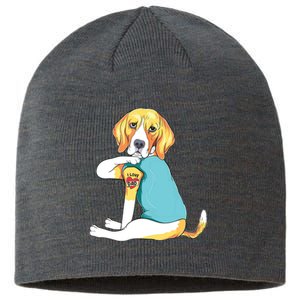 Fathers Day Gift Funny Dog Dad Beagle I Love Dad Tattoo Sustainable Beanie