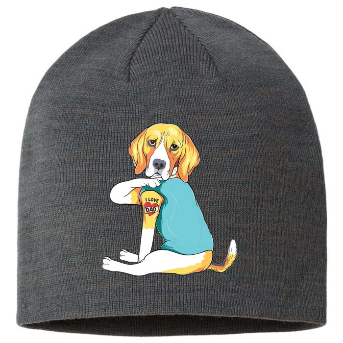 Fathers Day Gift Funny Dog Dad Beagle I Love Dad Tattoo Sustainable Beanie