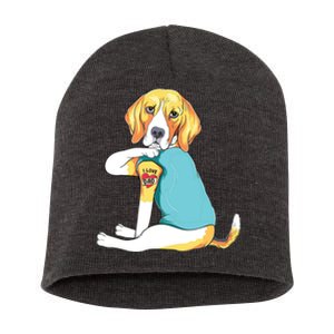 Fathers Day Gift Funny Dog Dad Beagle I Love Dad Tattoo Short Acrylic Beanie