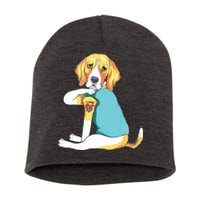 Fathers Day Gift Funny Dog Dad Beagle I Love Dad Tattoo Short Acrylic Beanie