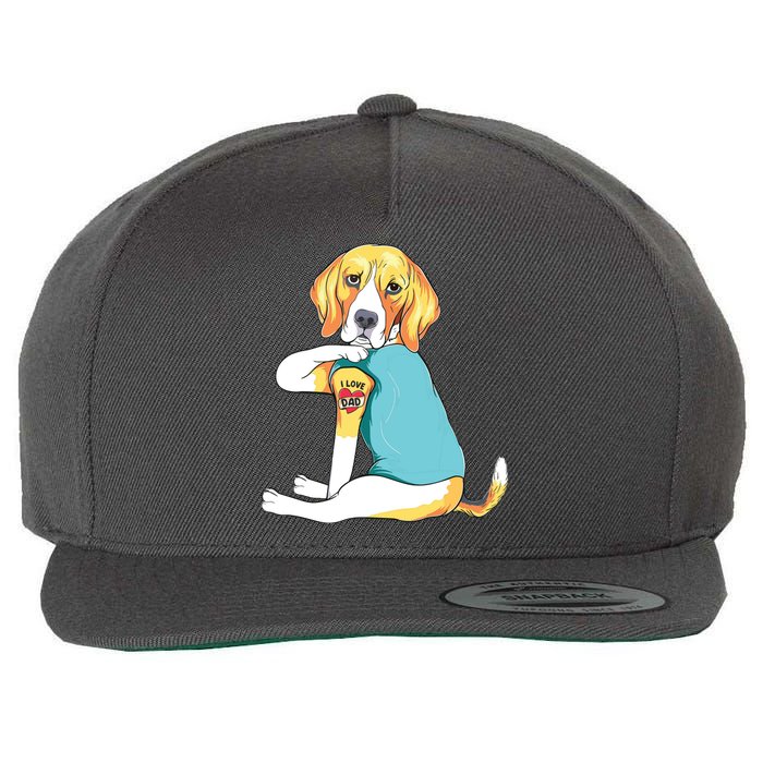 Fathers Day Gift Funny Dog Dad Beagle I Love Dad Tattoo Wool Snapback Cap