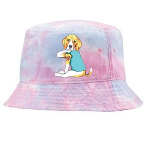 Fathers Day Gift Funny Dog Dad Beagle I Love Dad Tattoo Tie-Dyed Bucket Hat