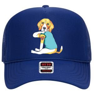 Fathers Day Gift Funny Dog Dad Beagle I Love Dad Tattoo High Crown Mesh Back Trucker Hat