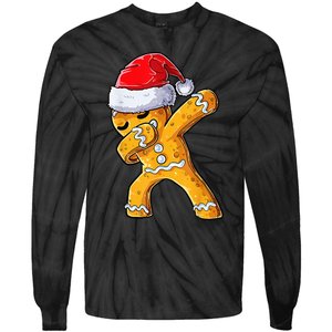 Festive Dabbing Gingerbread Cookie Santa Hat Holiday Gift Tie-Dye Long Sleeve Shirt