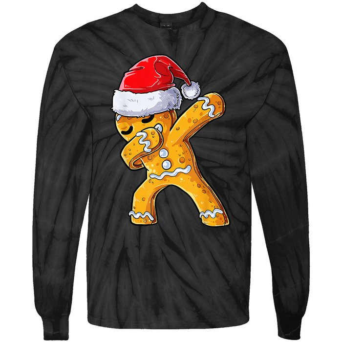 Festive Dabbing Gingerbread Cookie Santa Hat Holiday Gift Tie-Dye Long Sleeve Shirt