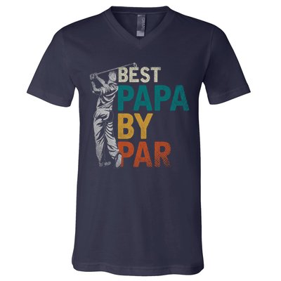 Fathers Day Golfer Dad Golfing Best Papa By Par Funny Golf V-Neck T-Shirt