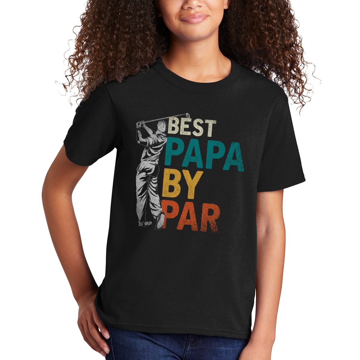 Fathers Day Golfer Dad Golfing Best Papa By Par Funny Golf Kids T-Shirt