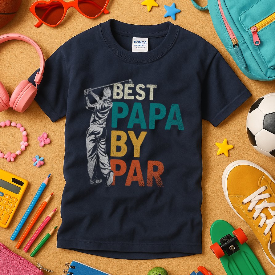 Fathers Day Golfer Dad Golfing Best Papa By Par Funny Golf Kids T-Shirt