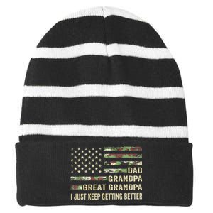 Fathers Day Gift From Grandkids Dad Grandpa Great Grandpa Striped Beanie with Solid Band