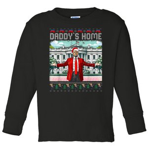 Funny Daddys Home Trump Ugly Christmas Sweater Pajamas Toddler Long Sleeve Shirt