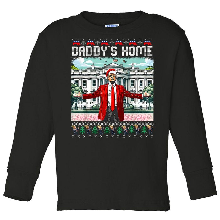 Funny Daddys Home Trump Ugly Christmas Sweater Pajamas Toddler Long Sleeve Shirt