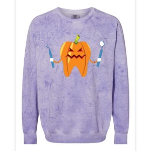 Funny Dental Halloween Tooth Pumpkin Dentist Colorblast Crewneck Sweatshirt