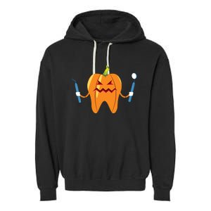 Funny Dental Halloween Tooth Pumpkin Dentist Garment-Dyed Fleece Hoodie